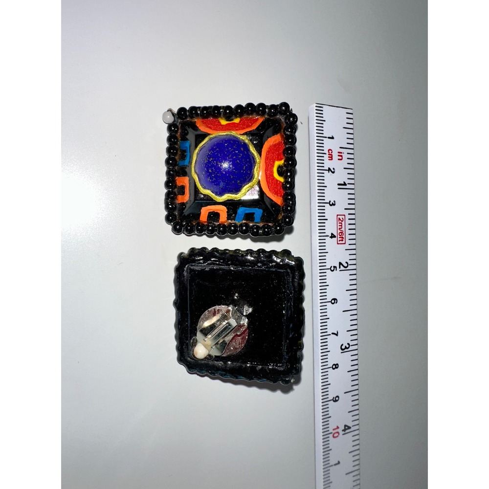 Vintage Style Square‎ Clip On Earrings Multicolor Geometric Art Deco Statement